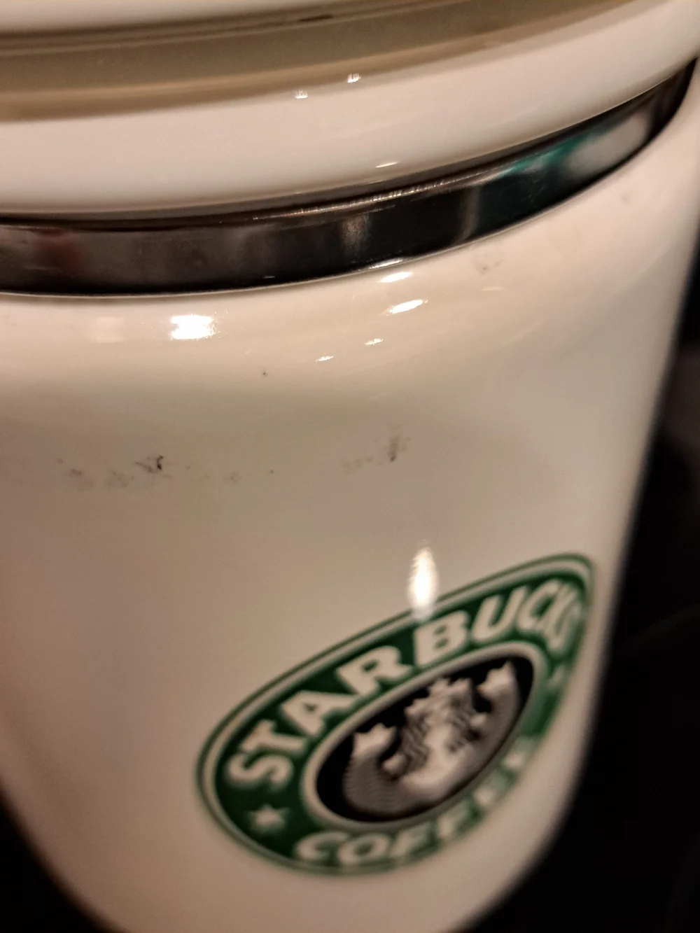 Starbucks Vintage Logo White 1 Pound Locking Canister 8” X 5